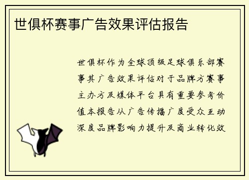 世俱杯赛事广告效果评估报告
