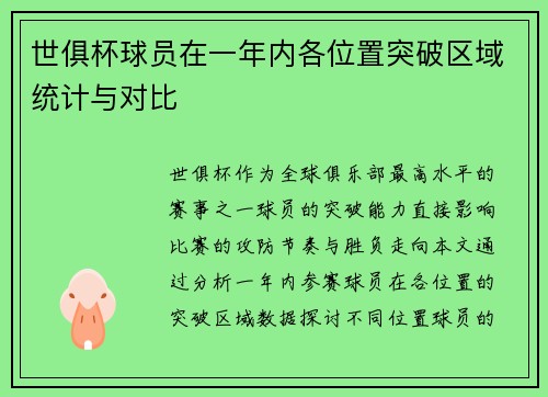 世俱杯球员在一年内各位置突破区域统计与对比